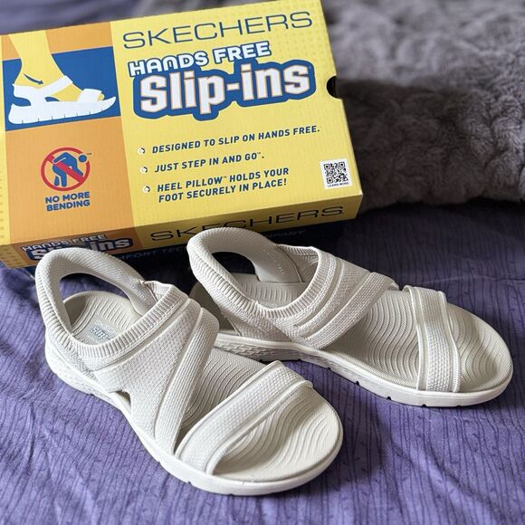 SKECHERS Slip-ins Sandals Womens 10 GO WALK Flex Washable Vegan 141482 Natural - Picture 1 of 16